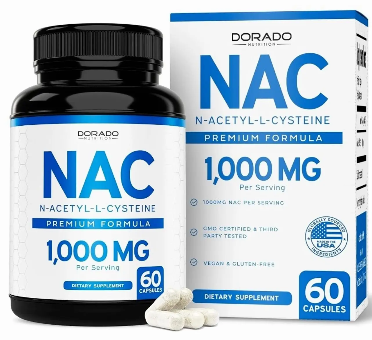 NAC Supplement (60 Capsules, 1000mg Per Serving) Premium NAC Supplement N-Acetyl Cysteine Capsules for Men and Women for Immune Support - Vegan Safe, Third Party Tested - Non GMO & USA Made