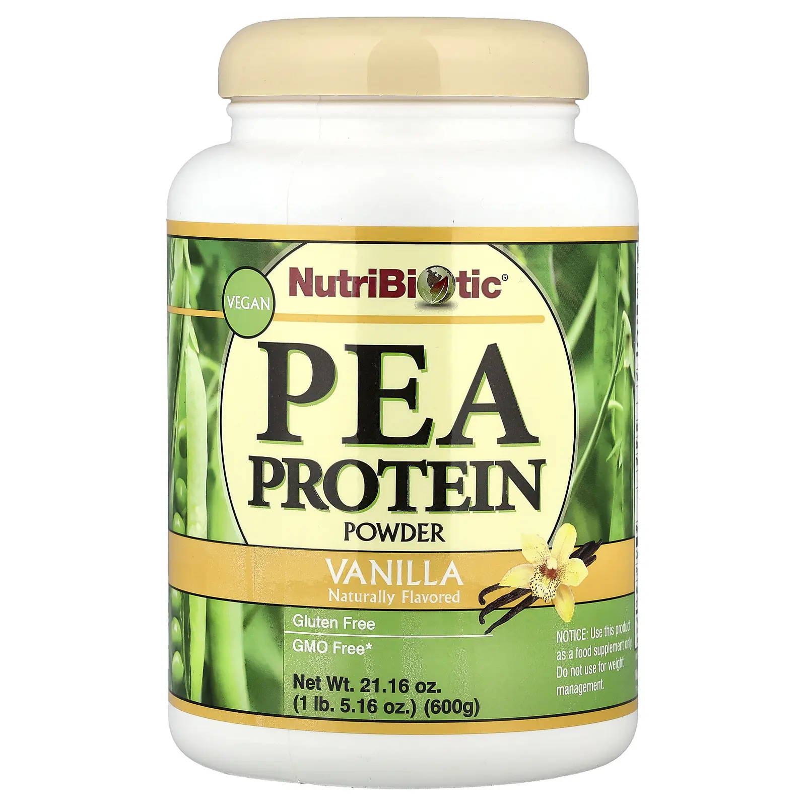 NutriBiotic Pea Protein Powder, Vanilla , 21.16 oz (600 g)