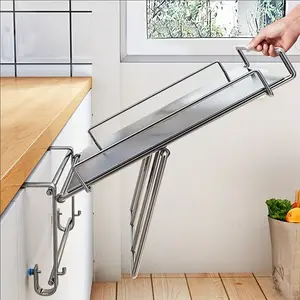 Stainless Steel Foldable Storage Rack, Cabinet Door Hanging Shelf Organizer, Durable Rust Resistant Kitchen Rack, Space Saving Foldable Design for Countertop Table Board, Multi Use Storage Rack for Kitchen Bathroom