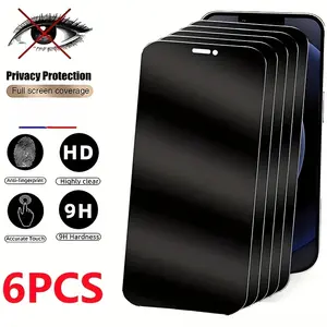 6 Pcs Privacy Protection Tempered Glass Screen Protectors Compatible with iPhone 17 Pro Max, 16, 15, 14, 13, 12, 11, X, XR, XS Max, 7, 8, SE2 & SE3, 9H Hardness, Touch-Sensitive, Scratch-Resistant, Easy Installation, No-Residue Glossy Finish Accessories