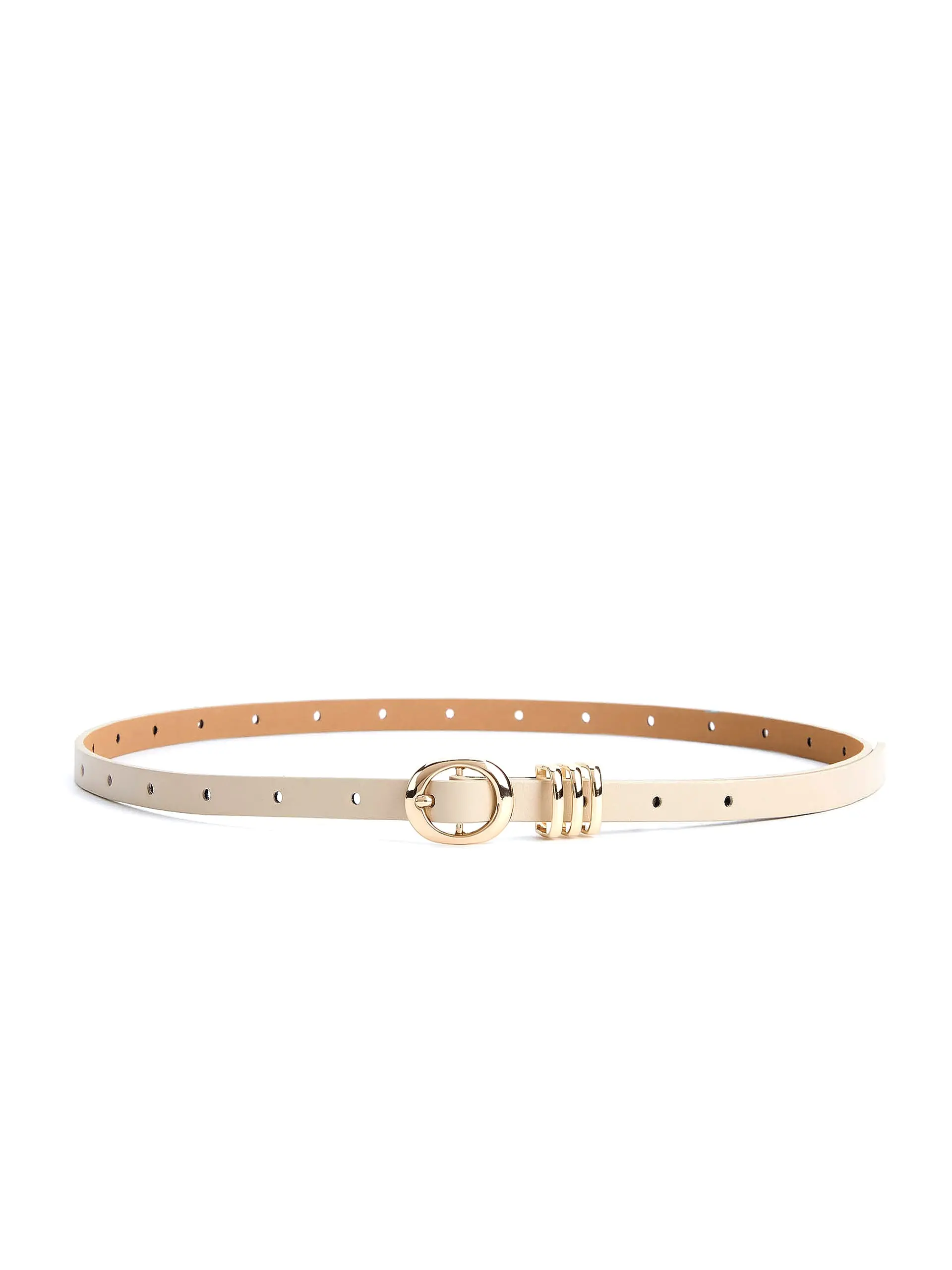 Ettika Classic Skinny Leather Belt in Ivory with Elegant Gold Tone Buckle - Premium Material, Stylish Everyday Accessory for Dresses & Skirts Textured Belt Business Casual Belt
