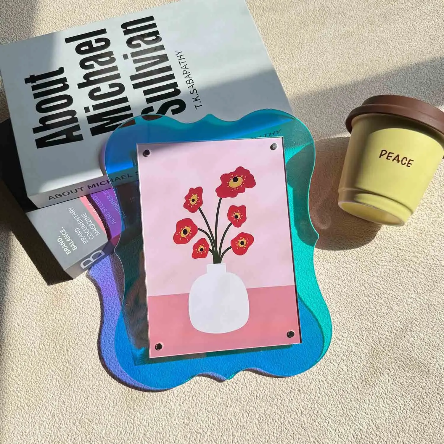 Colorful Acrylic Photo Frame Stand, 7 Inch Instax Postcard Display, Transparent Magnetic Decorative Frame, Cute Cat Picture Frame