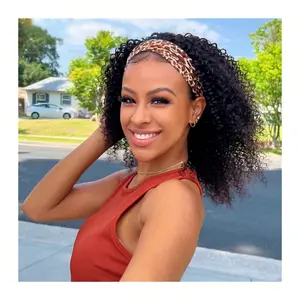 16inch 200% Density Headband Wig Jerry Curly Bob Wig Baby Hair Deep Wave None Lace Machine Made Wigs For Woman Deep Curly Headband Glueless Wigs Human Hair Pre Plucked Natural Color burmese  half  wig hair  topper Human hair italian  curl  organique 4c  e