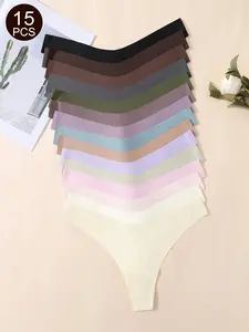 Women's Low Waist Thongs, Plain Design Elastic Stretchy Fitted Underwear, All Season Comfortable Ladies Panties, Pack Sizes Available