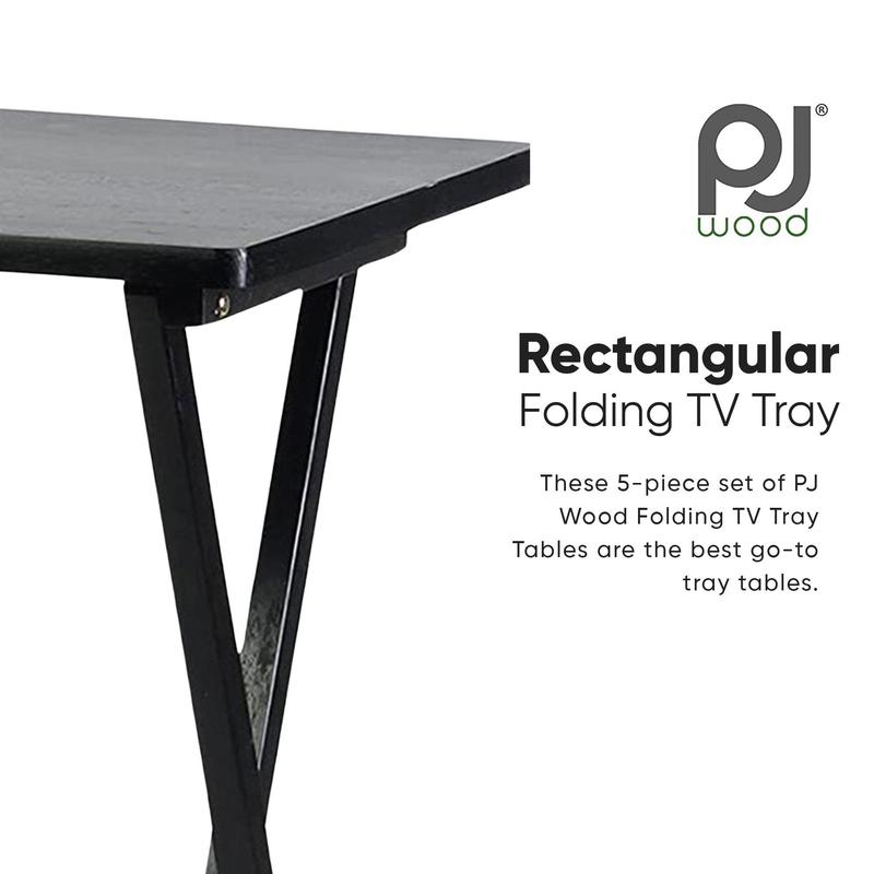 PJ Wood Portable Folding TV Snack Tray Table Desk Stand, Black (10 Piece Set)