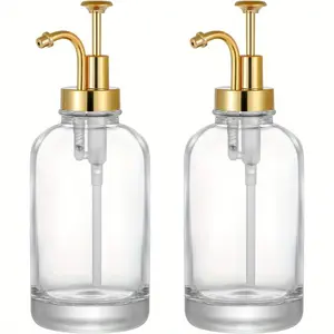 2pcs Clear Glass Soap Dispenser, Countertop Lotion Bottle With Pump, 17oz Bathroom Lotion Liquid Soap Dispenser, Refillable Empty Bottle For Shampoo Shower Gel, Bathroom Accessories, Home Decor, Furniture For Home