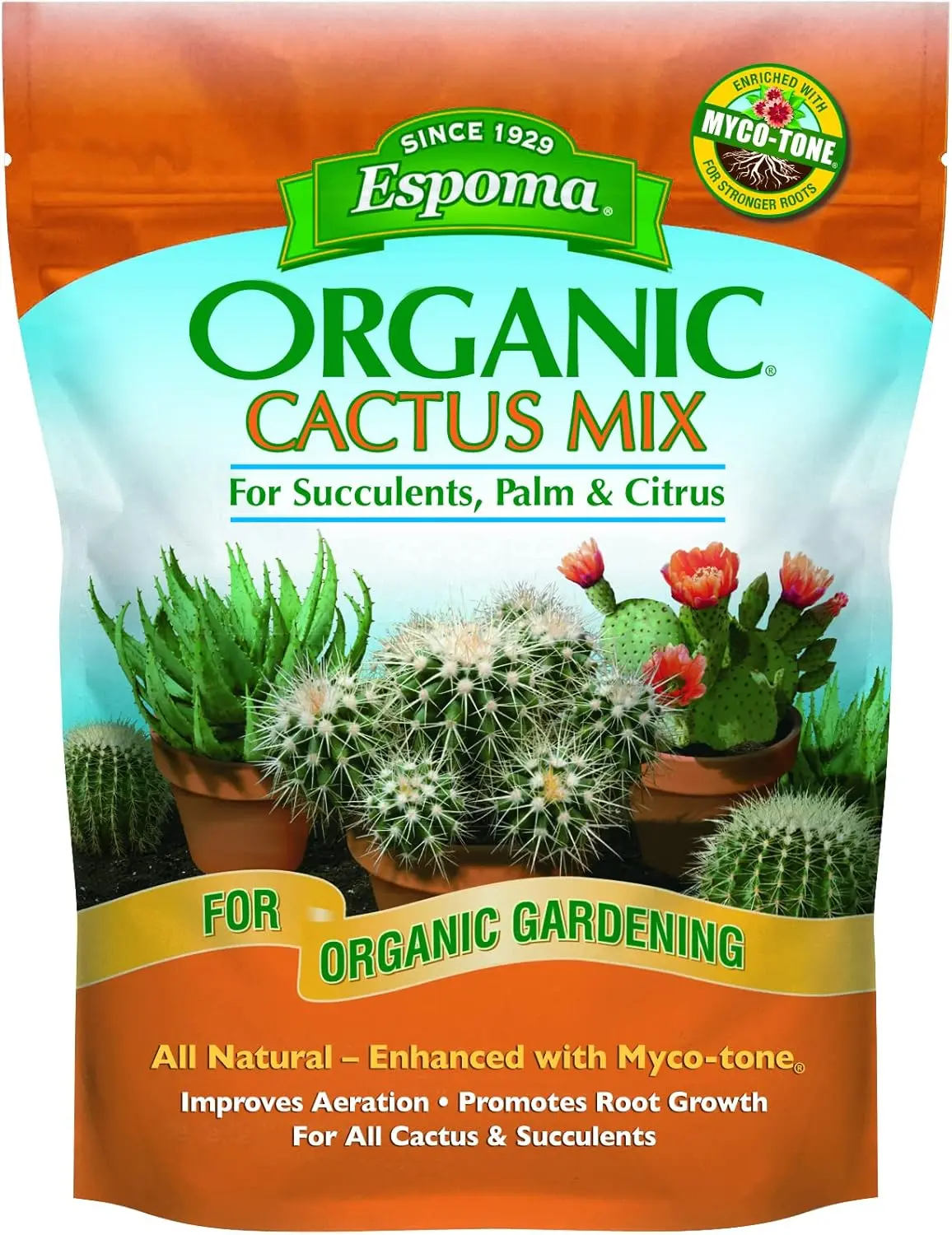 Espoma Organic Cactus Potting Soil Mix, Natural & Organic Soil for Cactus, Succulent, Palm, and Citrus Grown in containers Both Indoors and Outdoors, 4 qt, Pack of 1