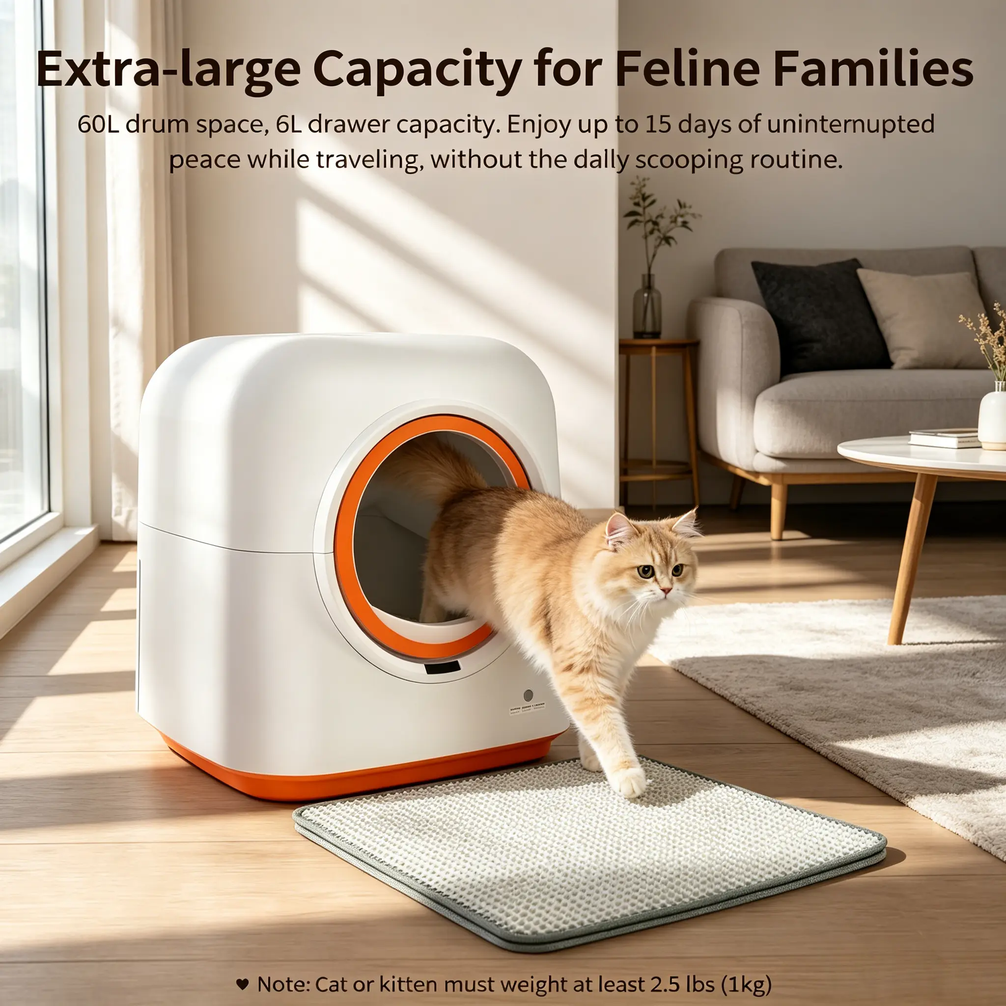 60L App-Controlled Self-Cleaning Smart Automatic Litter Box, Infrared Sensor, Automatic Odor Control, Multi-Cat Friendly Low-Risk Safety Toilet