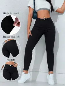 Women's Straight Leg Jeans Pants, Basic Elegant Tight-Fitting Denim Trouser with Button and Zip Design, Loose Fit Casual Pants for Daily Wear