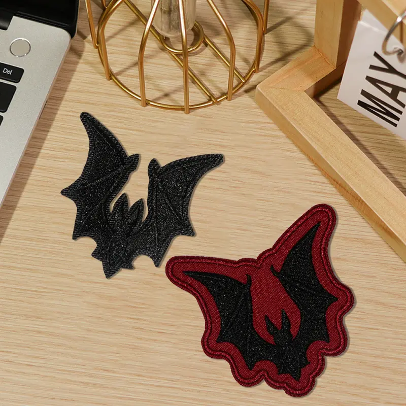 Gothic Vampire Bat Embroidery Patches, 2 Pcs Sew-on Applique Set in Red and Black, Customizable Accessories for Punk Jackets, Bags