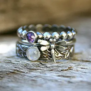 3pcs/set Stunning Vintage Dragonfly Ring with Artificial Gemstones - Perfect Gift for Women