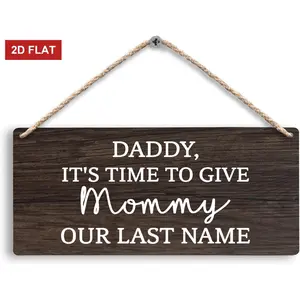Daddy It’s Time to Give Mommy Our Last Name Wedding Hanging Wooden Signs 3.93x7.87 inch  ﻿, Ring Bearer Sign, Wedding Signage, Wedding Signs, Rustic Wedding Decors, Last Name Signs for Wedding(Brown)