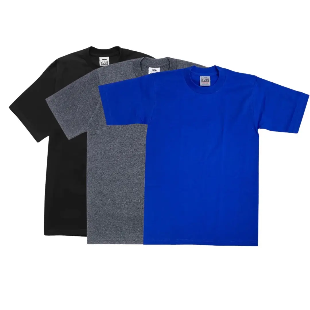 Pro Club Heavyweight T-shirt for Men, 3-Pack Thick Fitted Plain Short-Sleeve Casual Crew Neck Tops, Shrink Resistant