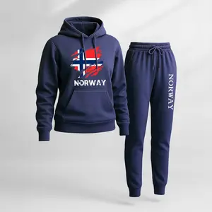 Men's Norway Print Hooded Sweatshirt And Drawstring Sweatpants Set, Men's Casual Sportswear, Long-Sleeved Hooded Jacket And Pants, Suitable For Autumn And Winter Wear, Men's Everyday Wear.