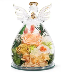 Gifts for Mom Mothers Day Birthday Gifts for Women Preserved Rose Forever Flower in Glass Angel Figurines Fresh Flowers for Delivery Anniversary Real Colorful Roses for Grandma Her Wife from Daughter