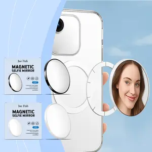 Black magnetic selfie mirror, convenient for outdoor travel, helps with phone photography and videography with a reflective convex mirror