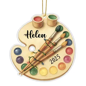 Personalized Painting Palette Christmas 2025 Acrylic Ornament, Custom Name Artist Drawing 2D Flat Keepsake Gift Hanging Holiday Tree Decoration