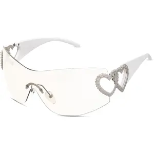 Y2K Wrap Around Rimless Sunglasses Trendy Shield  Heart 2000S Fashion Frameless Sun Glasses for Women Men