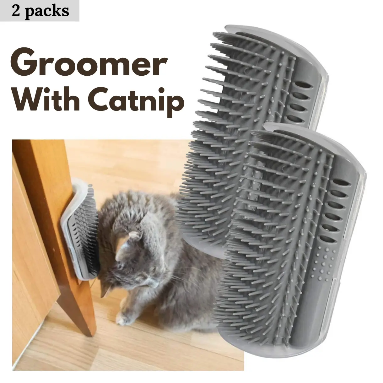 2 Pack Softer Self Groomer with Catnip Wall Corner Massage Comb Scratcher Grooming Brush Tool for Long & Short Fur Kitten Cats Dogs