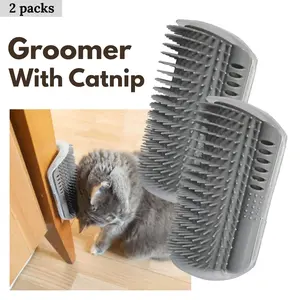 2 Pack Softer Self Groomer with Catnip Wall Corner Massage Comb Scratcher Grooming Brush Tool for Long & Short Fur Kitten Cats Dogs