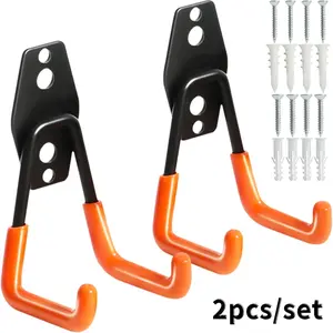 Wall Hooks for Hanging, Set of 2 Garage Tool Organizers, Metal Storage Hooks for Ladders, Extension Cords, Gardening Tools, Rustproof Sturdy Hooks