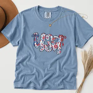Comfort Colors Floral Coquette USA Shirt, Retro America T-Shirt, 4th Of July Gift, Patriotic Tee, Coquette Bow Shirt Floral Coquette USA Retro America Png, 4th Of July -TrendWear USA