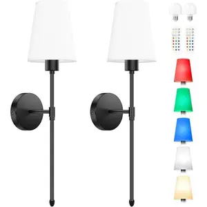 Wall Sconces Set of 2, Rechargeable Sconces Wall Decor with Remote, Sconce Wall Lighting Wireless, Wall Lamps no Wiring for Bedroom, RGB Dimmable Wall Lights for Living Room