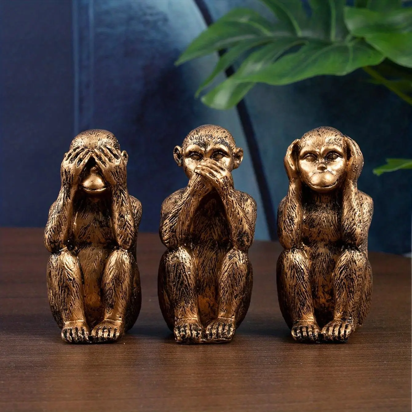 1 set Handmade Resin Three Monkeys Sculpture - See/Hear/Speak No Evil Decorative Figurines for Home Office Desktop, Creative Gift for Collectors, Collectible Figurines, Durable Art Craft Ornament for Living Room Bedroom