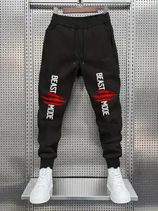 Beast Mode Claw Print Jogger Pants, Sporty Loose Fit Casual Sweatpants, Cartoon Letter Pattern, Fitted Style, Fitted Appearance, Winter Wear