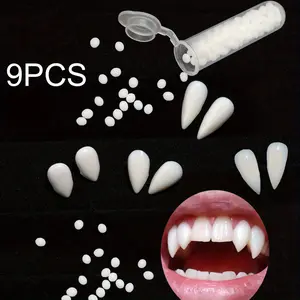 9 Halloween Vampire And Dracula Hip Hop Teeth Role Playing Supernatural Color Accessories: 4 Free Matches In Different Lengths. Halloween Gifts, Festive Dress Accessories, Sharp Teeth, Synthetic, Light Teeth