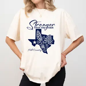 MAPTEES Texas Stronger Than The Storm Comfort Colors Shirt, Faith Graphic Tee, Texas Lovers T-shirt, Pray For Texas Outfits, Hill Country Clothing