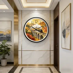 Elegant Marble Pattern Wall Clock, Vintage Steam Train Art Clock, Quiet Quartz Hallway Decoration, Home Decor Accent Piece