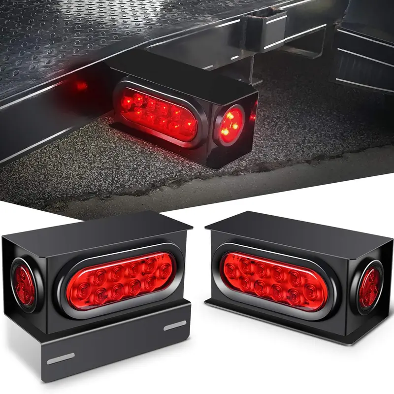Nilight 2PCS Steel Trailer Light Boxes Housing Kit - 6in Oval Red Tail Lights (6in Oval Fit, Stop/Turn Modes), 2in Round Side Markers, Grommet Plugs, Wire Connectors, LED Brake Component, Car Lighting Accessories for Trucks, Trailers, Truck Accessories
