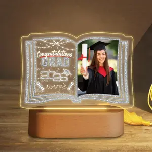 Custom Graduation Gifts Night Light with Photo and Name 2026, Personalized Graduation LED Lamp for Women Men, Class of 2026 Graduation Gift for College High School Grad, Customized Silver Nightlight for Daughter Son Friend, Keepsake for Ceremony Party