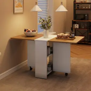 Modern Folding Dining Table - 47.2in D x 23.6in W x 29.5in H, Pear Wood and White Finish, Multi-Use Entryway Table