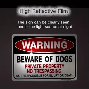 High-Visibility Reflective Aluminum "Beware of Dog" Sign – Featuring "Private Property" & "No Trespassing" Warnings – A Reliable Dog Alert Sign Perfect for Securing Premises