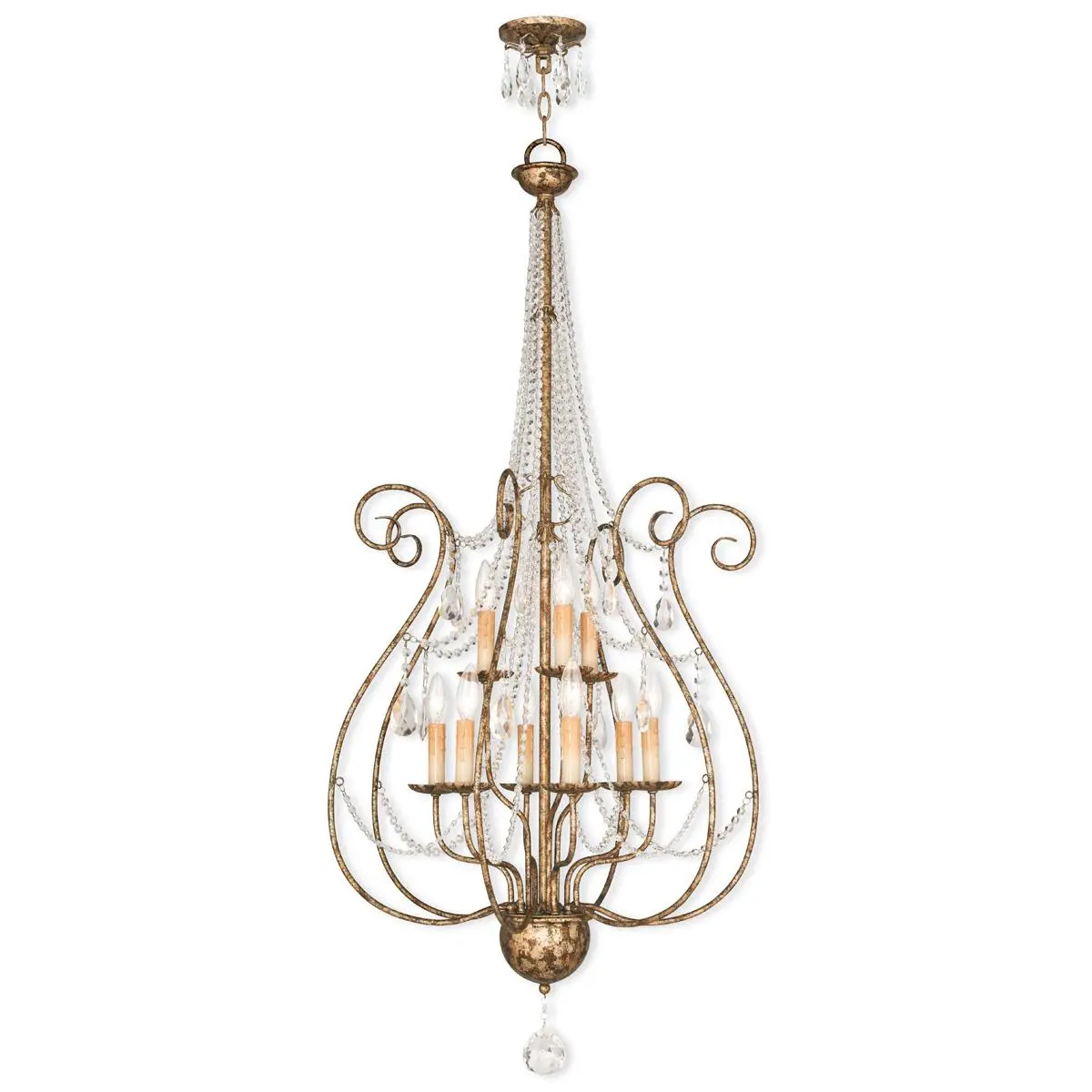 6 Light + 3 Light European Bronze Foyer Chandelier with Clear Crystals Shade