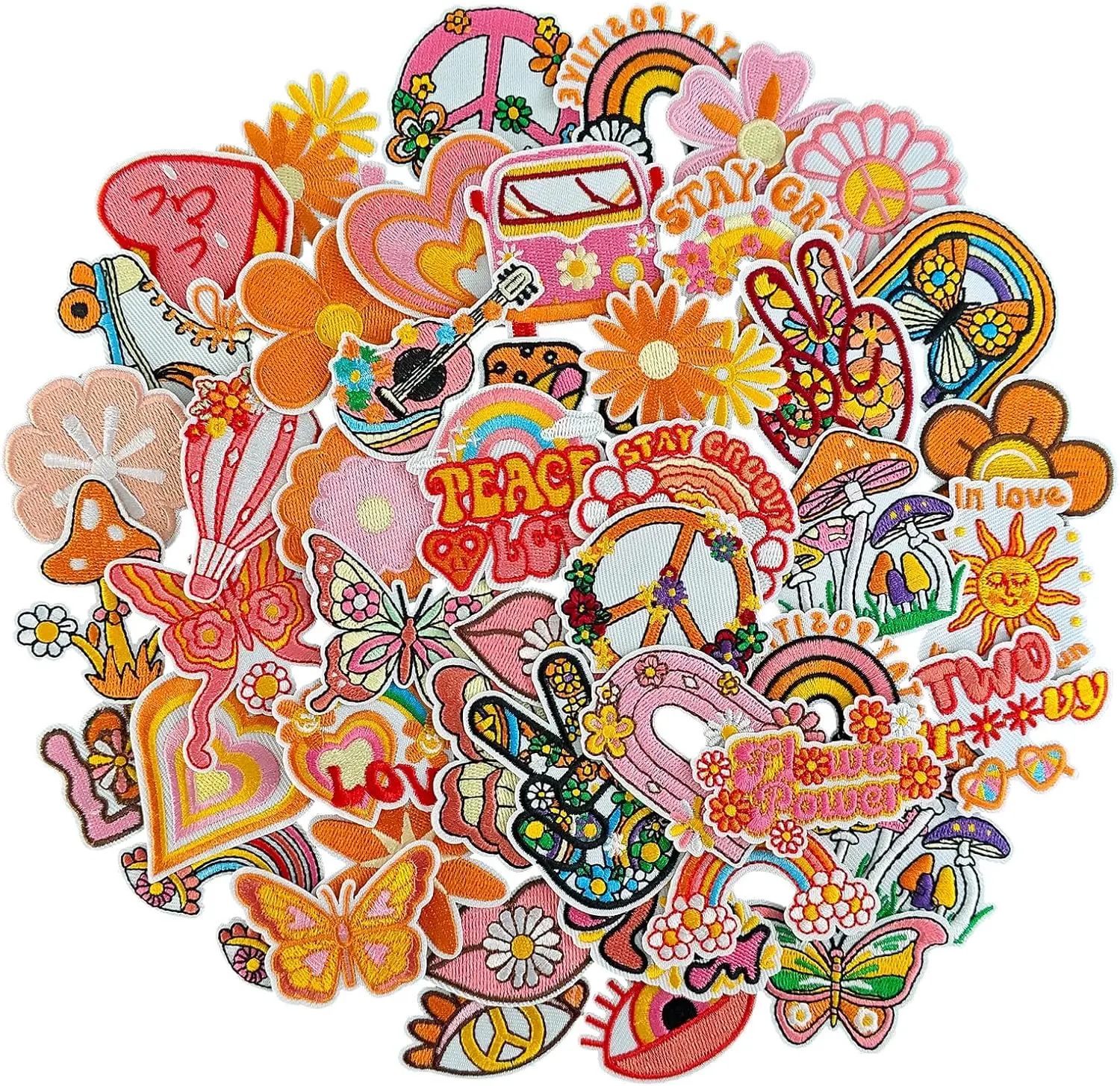 48Pcs High-Quality Polyester Embroidery Thread Vintage Appliques - Vibrant and Vivid Rainbow DIY Sewing Supplies, Easy-Apply Iron-On/Sew-On Patches, Widely Applied for Backpacks, Clothes (Great Gift Option)