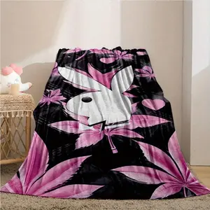 Soft Throw Blanket Cute Cozy Bunny Print Flannel All Season Sofa Bed Car Office Camping Travel Ideal Gift Friends Family Kawaii Aesthetic Room Decor Girls Birthday Present