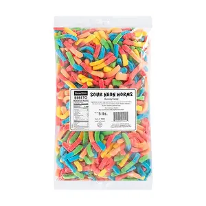 Kervan Candy Bebeto Sour Neon Worm Gummies - Fruity, Soft & Sour Gummy Candy Bulk for Kids, Gift Snacks and Parties - Sour Candy Worms Party Size Bag (5 lbs)