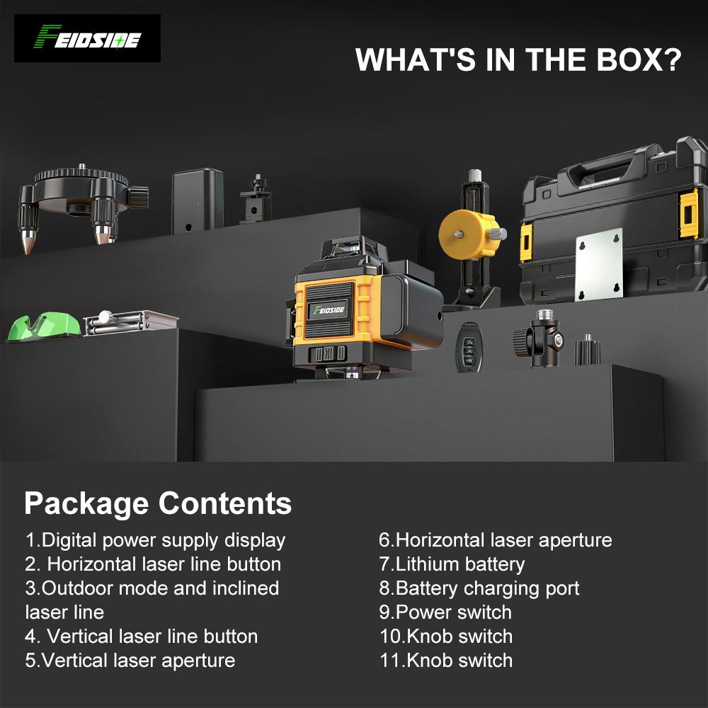 Pro-Grade 16-Line 4D Green Cross-Line Laser Level, Self-Leveling with Strong Magnetic Base,Includes 2x3000mAh Rechargeable Batteries & 39" Adjustable Tripod, for PrecisionIndoor/Outdoor Construction, Tiling, Framing, and Professional Renovation