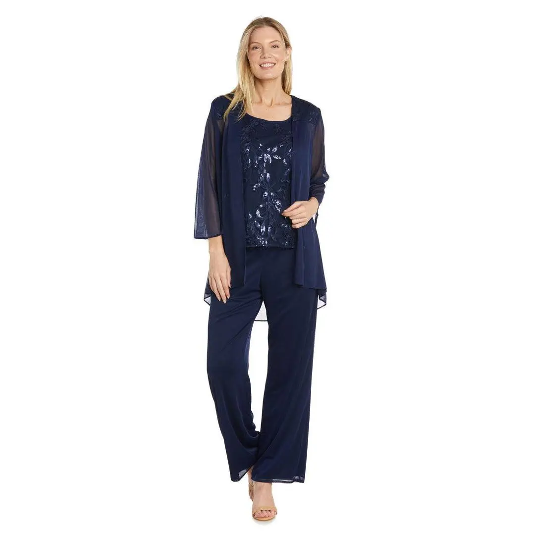 R&M Richards 42734 Three Piece Sequin Pant Suit Jacket Set