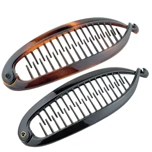 Parcelona French Shell & Black 4 1/2" Set of 2 Banana Hair Claw