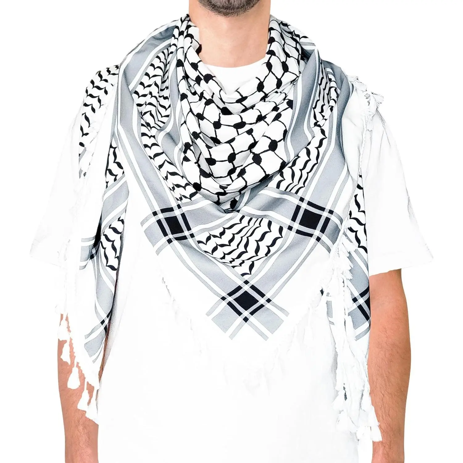 Shemagh Scarf for Men Women - Palestinian Keffiyeh Palestine Scarves with Tassel Arab Head Neck Wrap for Military