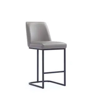 Manhattan Comfort Serena Leatherette Upholstered Metal Counter Height Barstool Gray: Chic Sled Base, Padded Back, Footrest