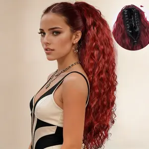 Ponytail Extension Claw Long Wavy Ponytail Extension 30 Inch Burgundy Curly Pony Tail Claw Clip Hair Extensions fluffy Natural Looking Synthetic Hairpiece for Women Daily Use