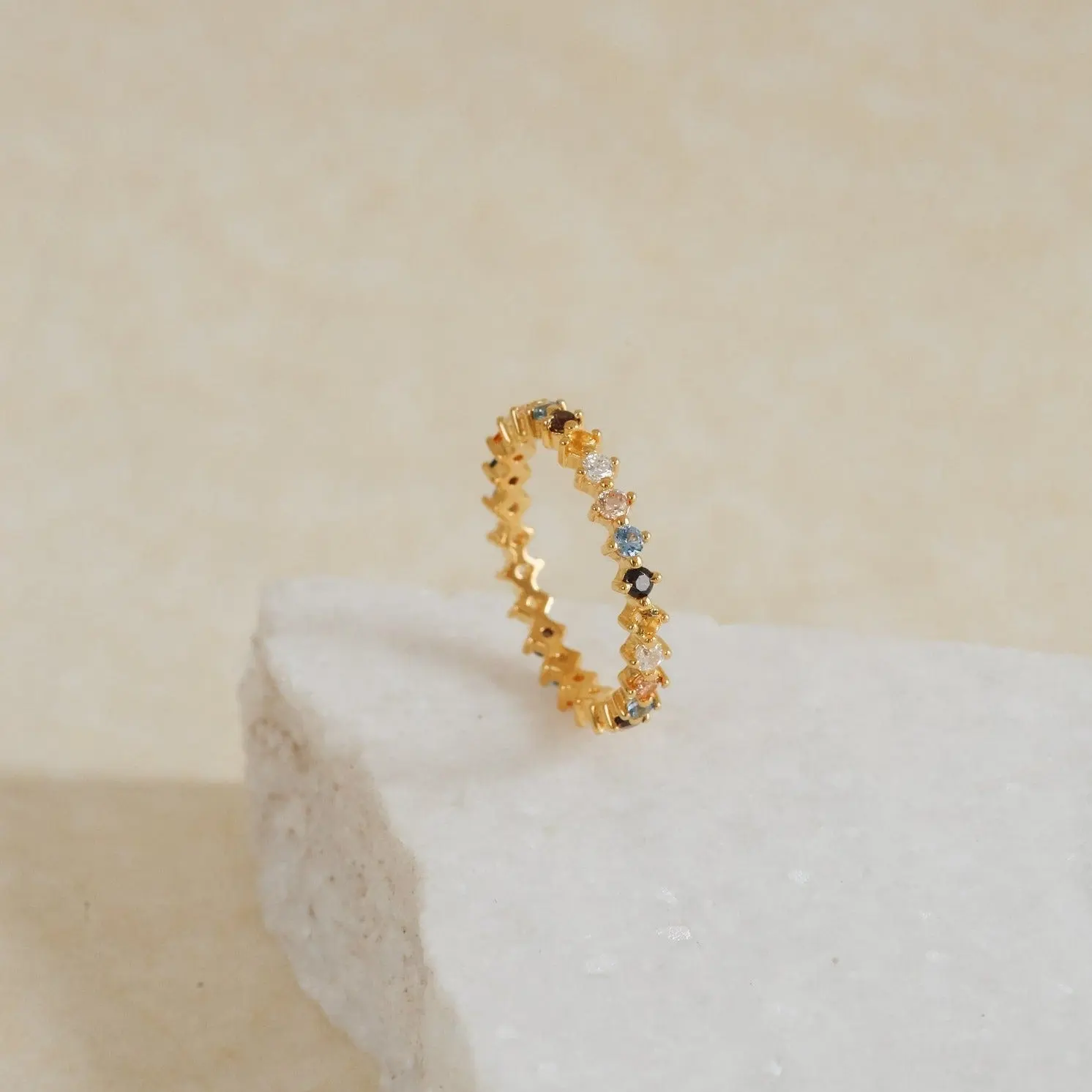 Rainbow Crystal Ring by Caitlyn Minimalist - Dainty Gemstone Eternity Ring in Gold - Boho Crystal Jewelry - Mom Gift