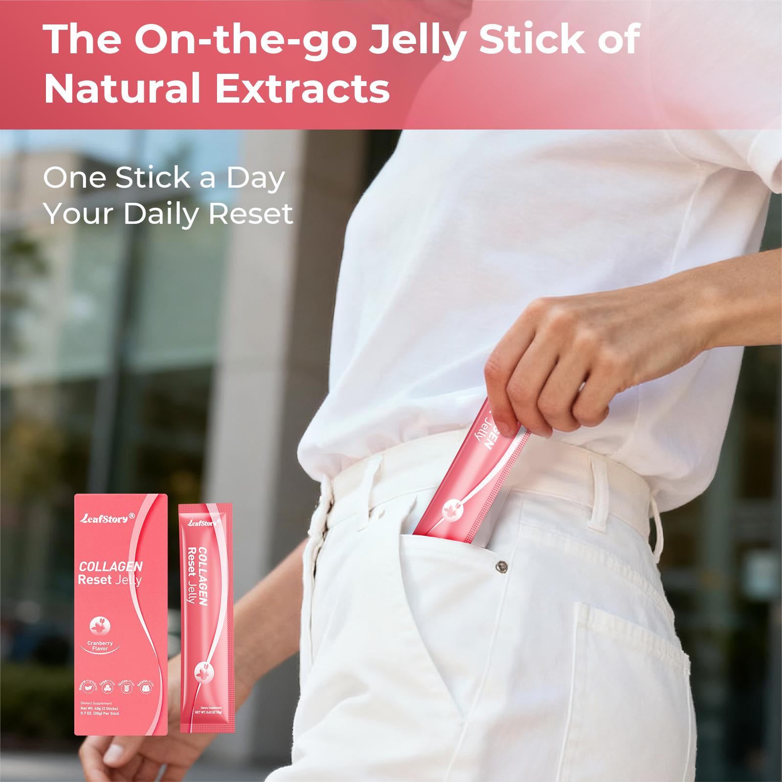 Leafstory Collagen Reset Jelly (2 Sticks): Cranberry Flavor, Collagen, Support Digestion & Gut Health, Skin Elasticity, Hair & Nails, Dietary Fiber, Chia Seeds, Sugar-Free, Gluten-Free, Non-GMO, Gelatin-Free, Natural Ingredients