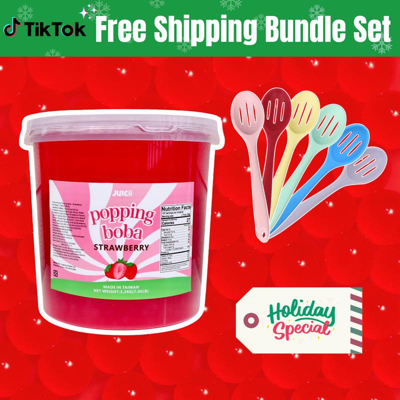 [Bundle Set] JUICII Popping Boba Pearls/bursting balls - Perfect for Bubble Tea, Frozen Yogurt, Boba, Matcha, Beverage Drinks, Ice Cream Toppings Family Size