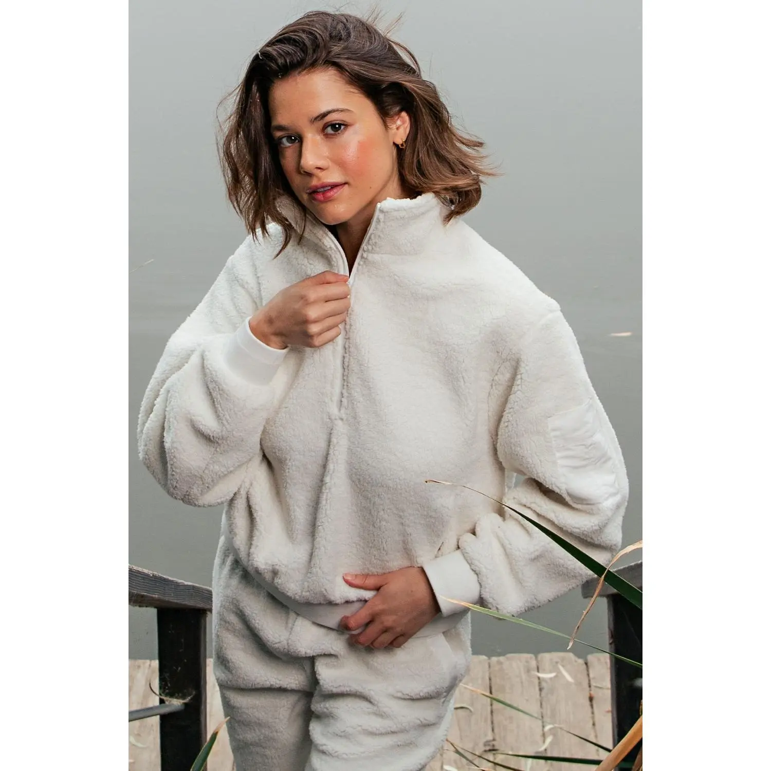 MICRO SHERPA QUARTER ZIP JACKET BY RAE MODE